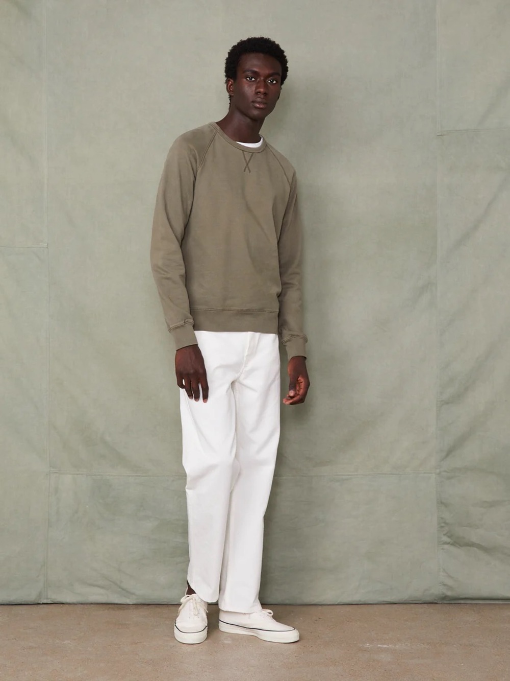 OFFICINE GENERALE CREW NECK SWEATSHIRT ORGANIC COTTON FLEECE OLIVE